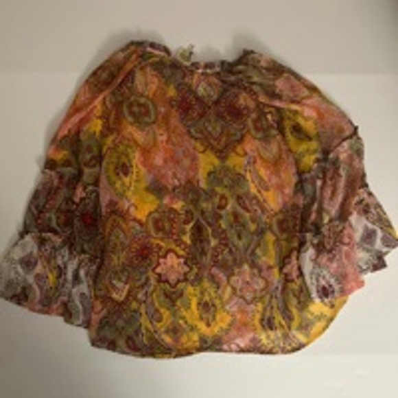 Women's Fig and Flower Blouse Size L Yellow Orange Paisley - Picture 5 of 8